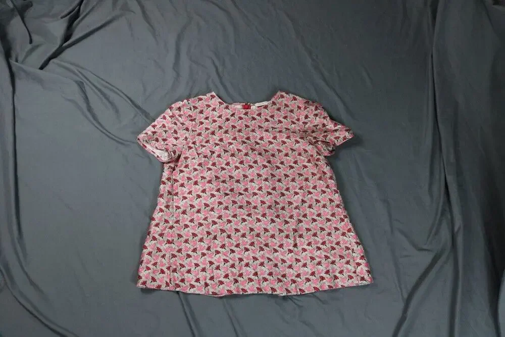 Tory Burch Top Womens Sz 4 Multi Dove Lotus Floral Print Silk Gazar Lined Zip